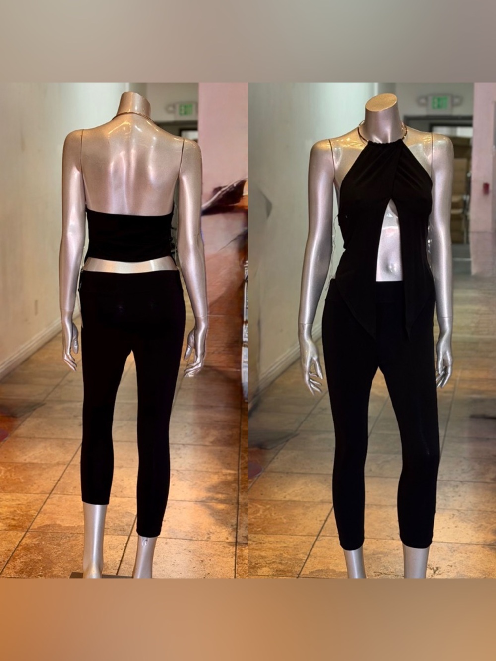 Black Halter Cropped Two Piece Set